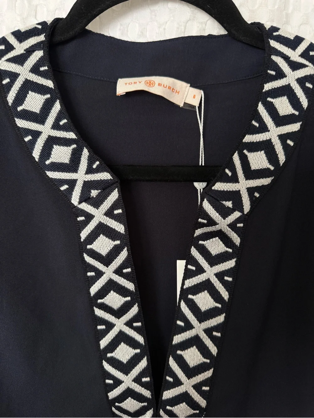 Tory Burch Tunic with Taping Navy Geometric Trim NWT Size 6